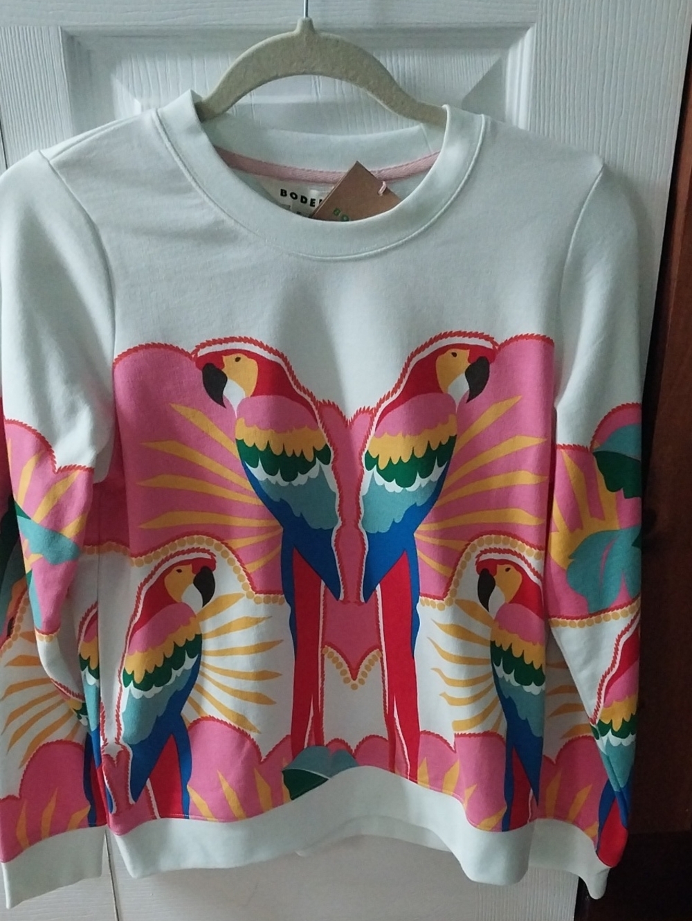 Boden Tropical Parrot Sweatshirt - White, Pink & Multicolor XS